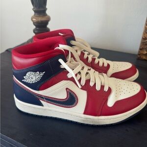 Women’s Nike Air Jordan Red and Blue High-Top Sneakers